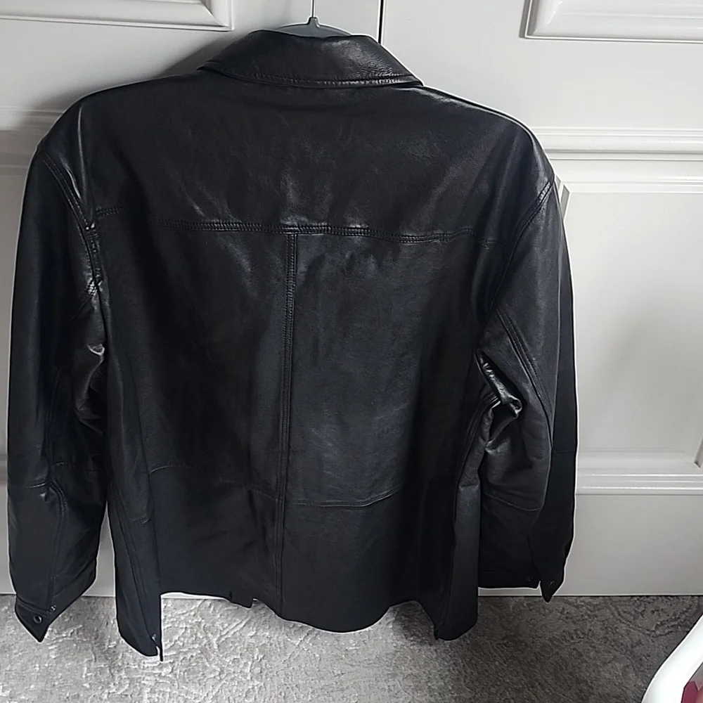 John Varvatos Black Leather Shirt Jacket - Picture 5 of 10